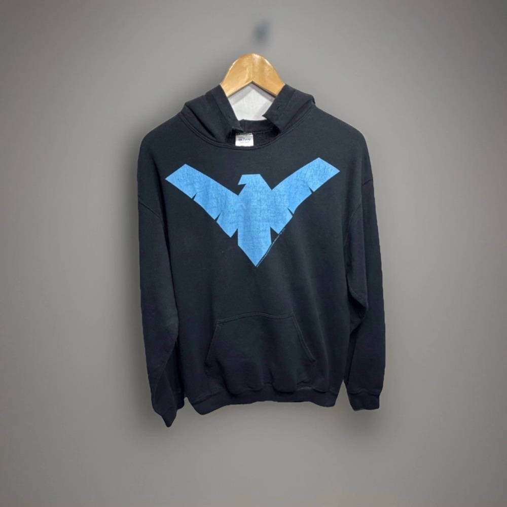 VTG Gildan Black Fleece Hoodie Nightwing Batman DCcomics Men size M Pullover